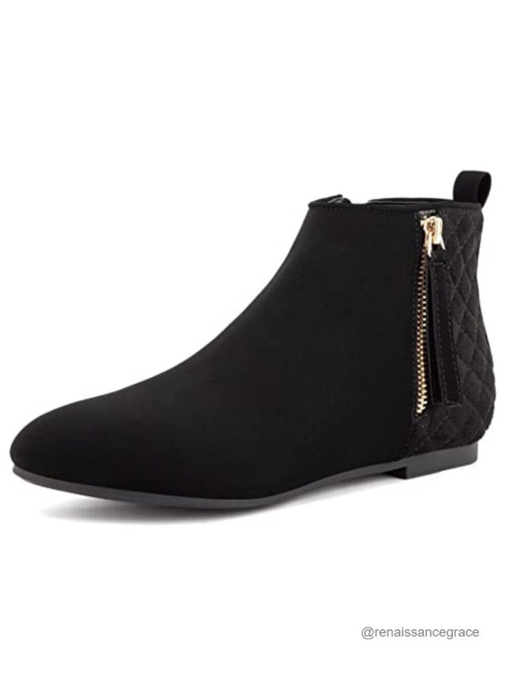 Faux Suede Ankle Boots Flat Round Toe Side Zip Booties
